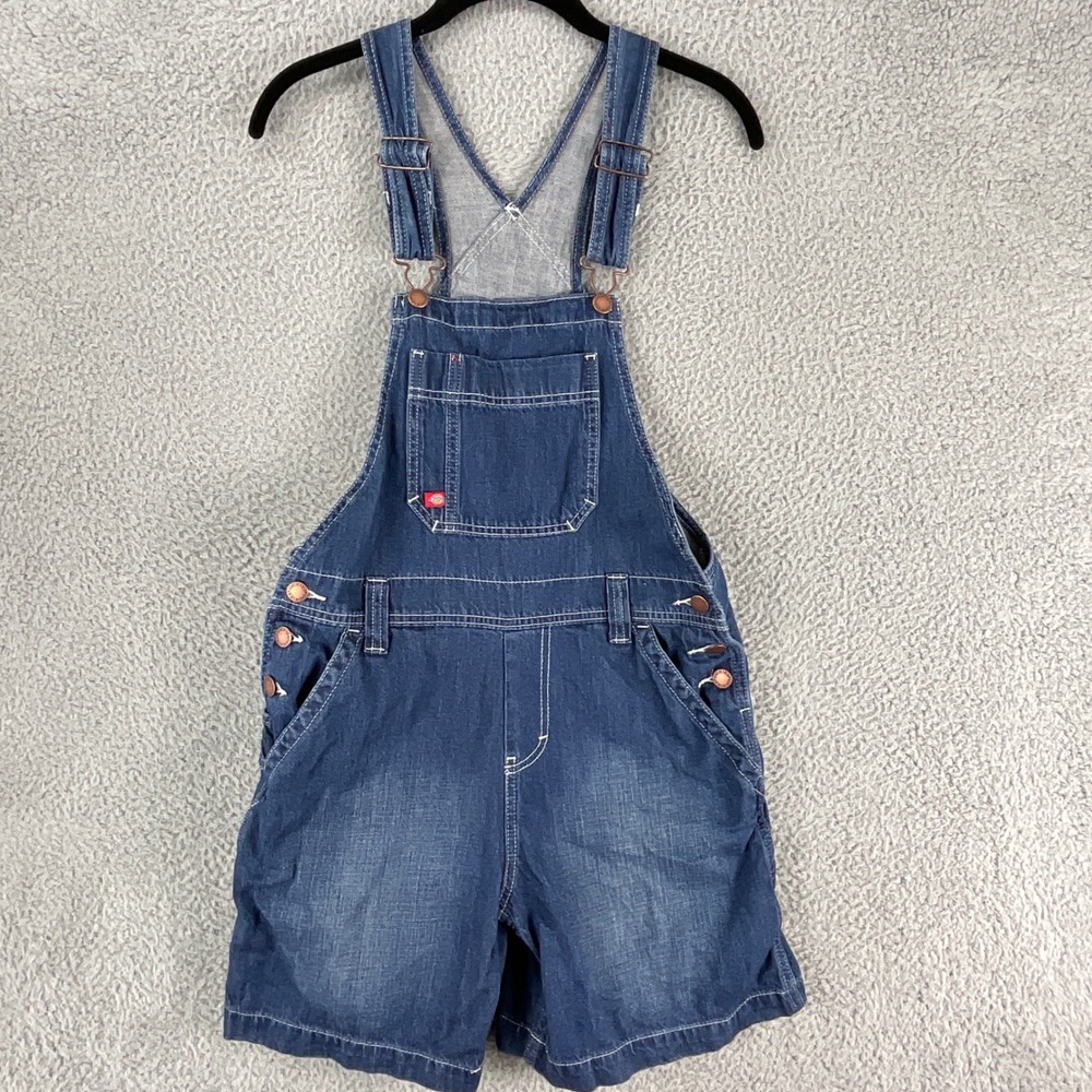 Dickies Denim Shortalls Women XS Blue Excellent Medium Wash Bib Overalls Utility